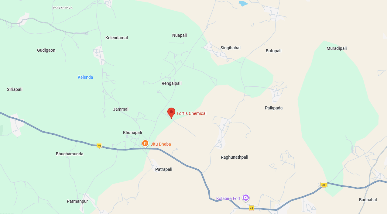 Map showing the Fortis Chemicals office and plant location in Jharsuguda, Odisha
