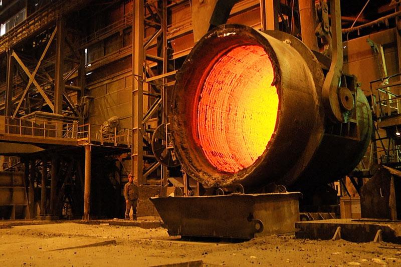 Glowing rotary kiln discharge at the Fortis Chemicals plant